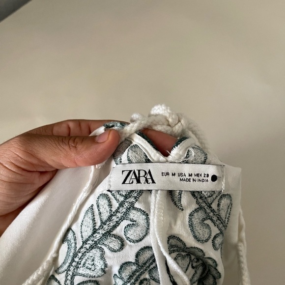 Zara Elegant White and Green Embroidered Women's Dress Size M - Picture 13 of 14